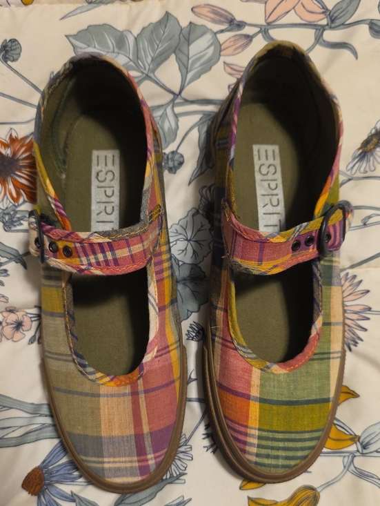 Esprit Shoes - Esprit Multicolor Plaid Mary Jane Flats - Pink Green Yellow Orange